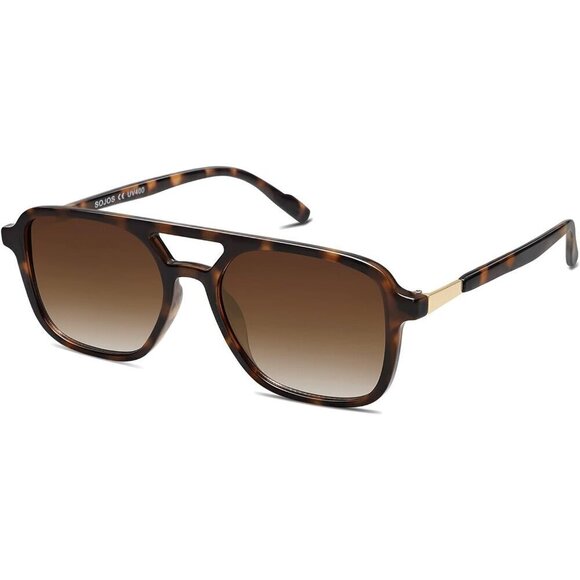 Sojos Retro Aviator Women Brown Trendy Rectangle Shades SJ2202 Sunglasses - Picture 1 of 6
